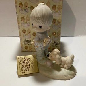 Precious Moments Praise The Lord Anyhow Boy & Dog 1976 E-1374/B (F2)
